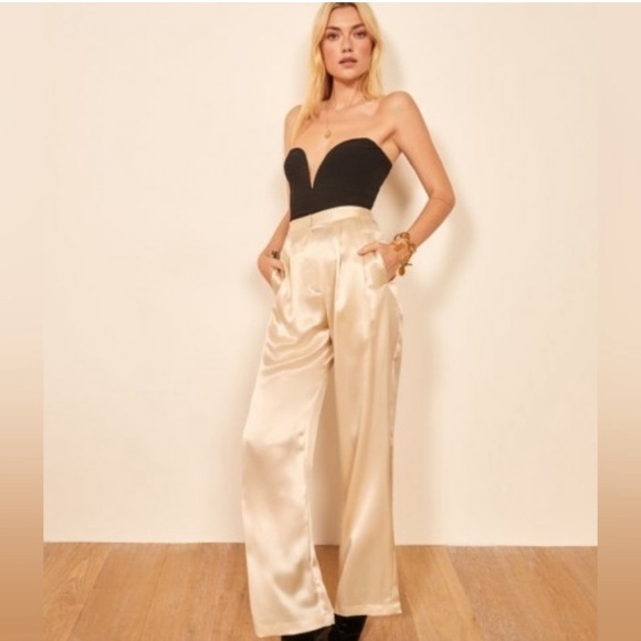 Reformation Pants - Reformation Chandler Champagne Silk High Rise Pant